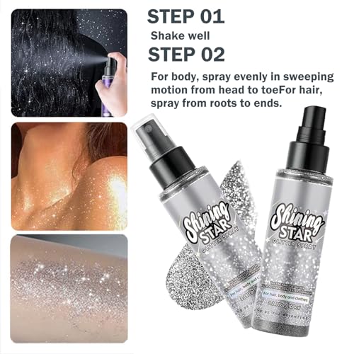 Detalle de Premium Silver Glitter Spray by Mikloven — Luxurious Shimmer Mist for Body, Hair, Face & Clothing (100ml, 1 Pack)