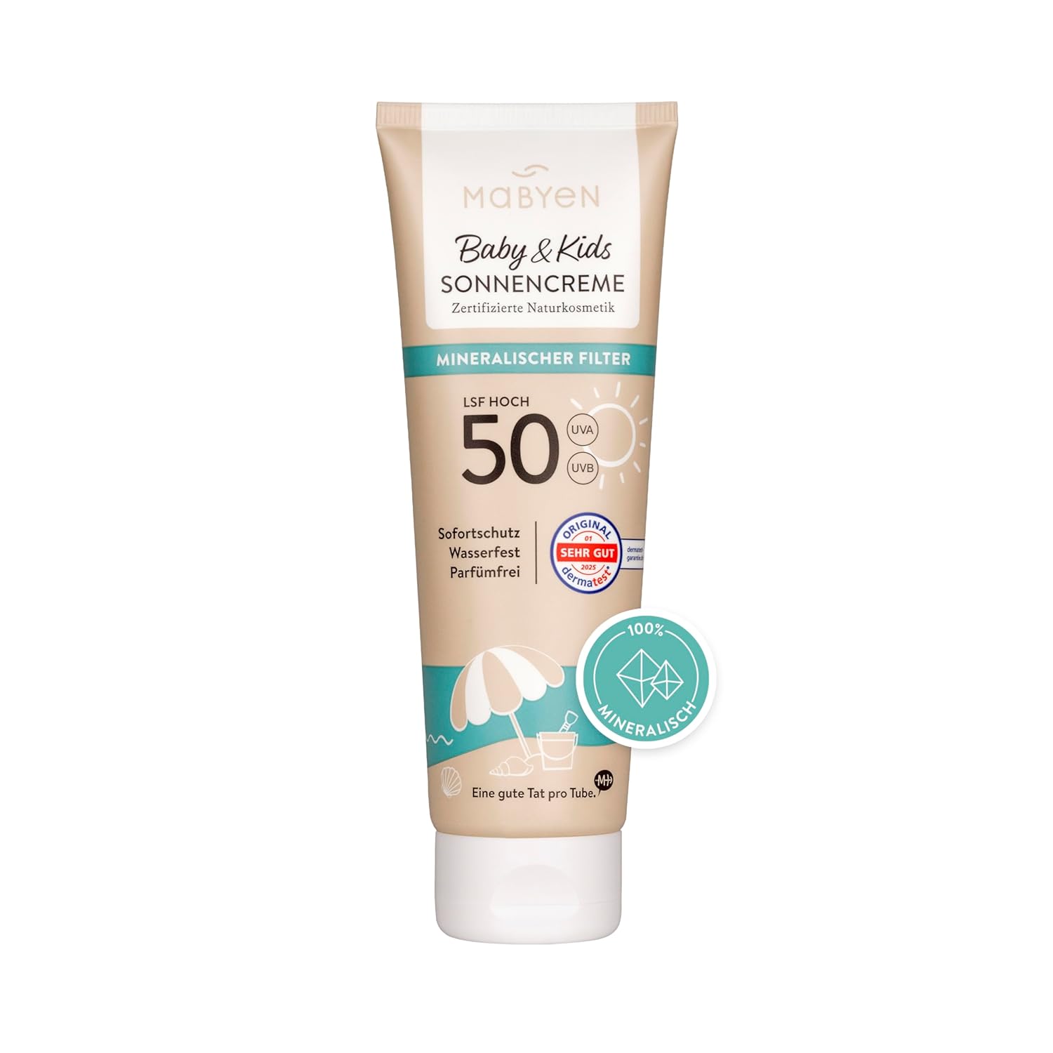 Detalle de MABYEN 100% Mineralische Sonnencreme Baby & Kids LSF 50 – sanfter, sofortiger Schutz ohne Weißeln