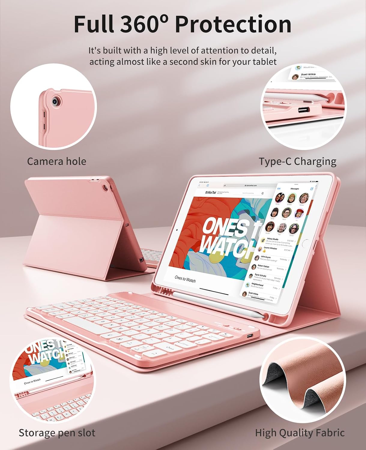 Detalle de JKSML Tastatur Hülle iPad 10,2 Zoll rosa