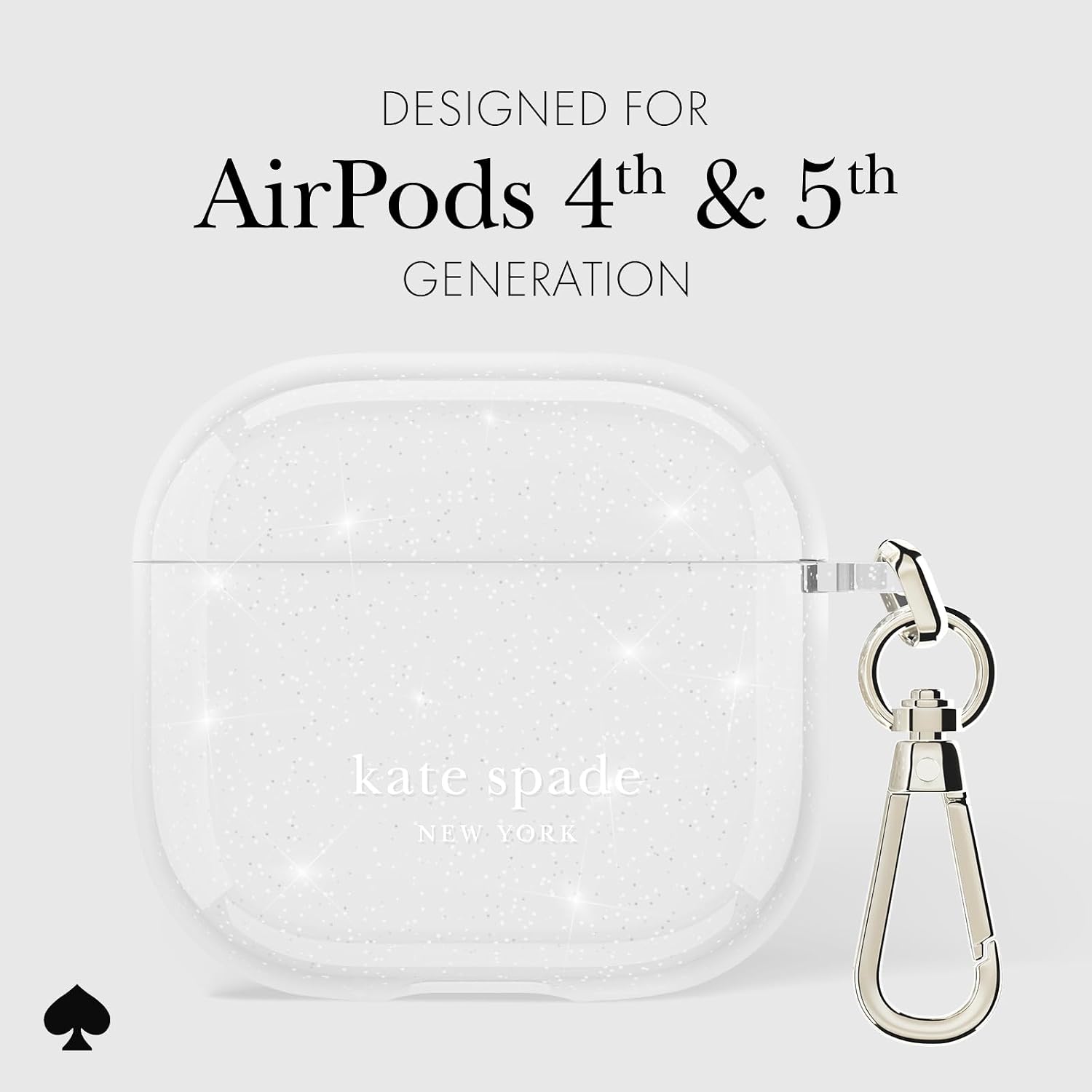Detalle de ケイト・スペード ニューヨーク KS056508 AirPods 4ケース That Sparkle Silver、TPU製・ワイヤレス充電対応・キーリング付き