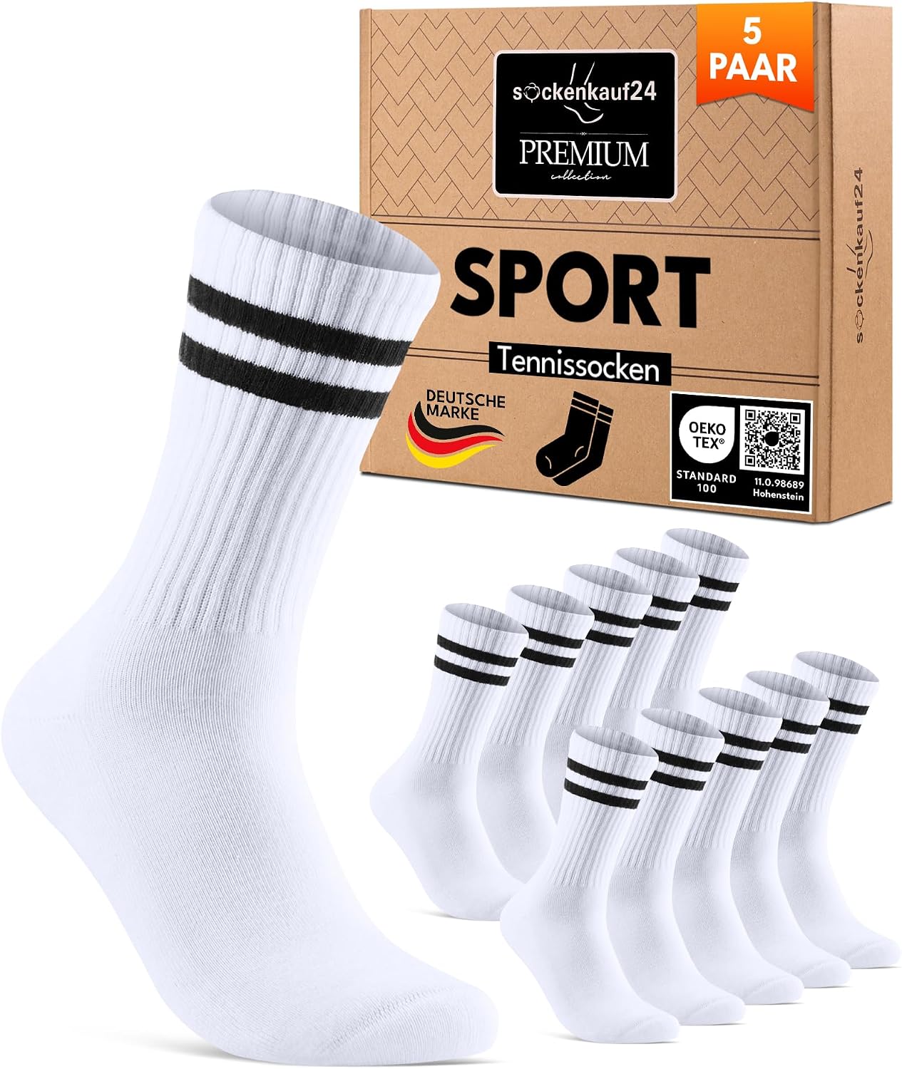 Detalle de Premium Tennissocken Crew 5 Paar
