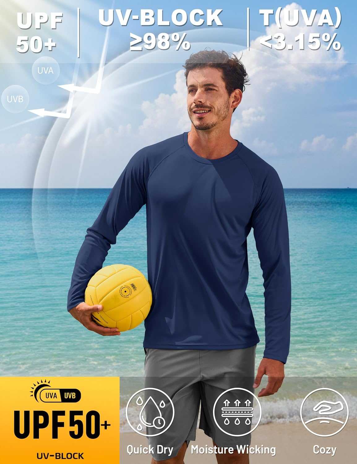 Detalle de TACVASEN Men’s UPF 50+ long sleeve UV protection T-shirt for hiking, walking and outdoor days