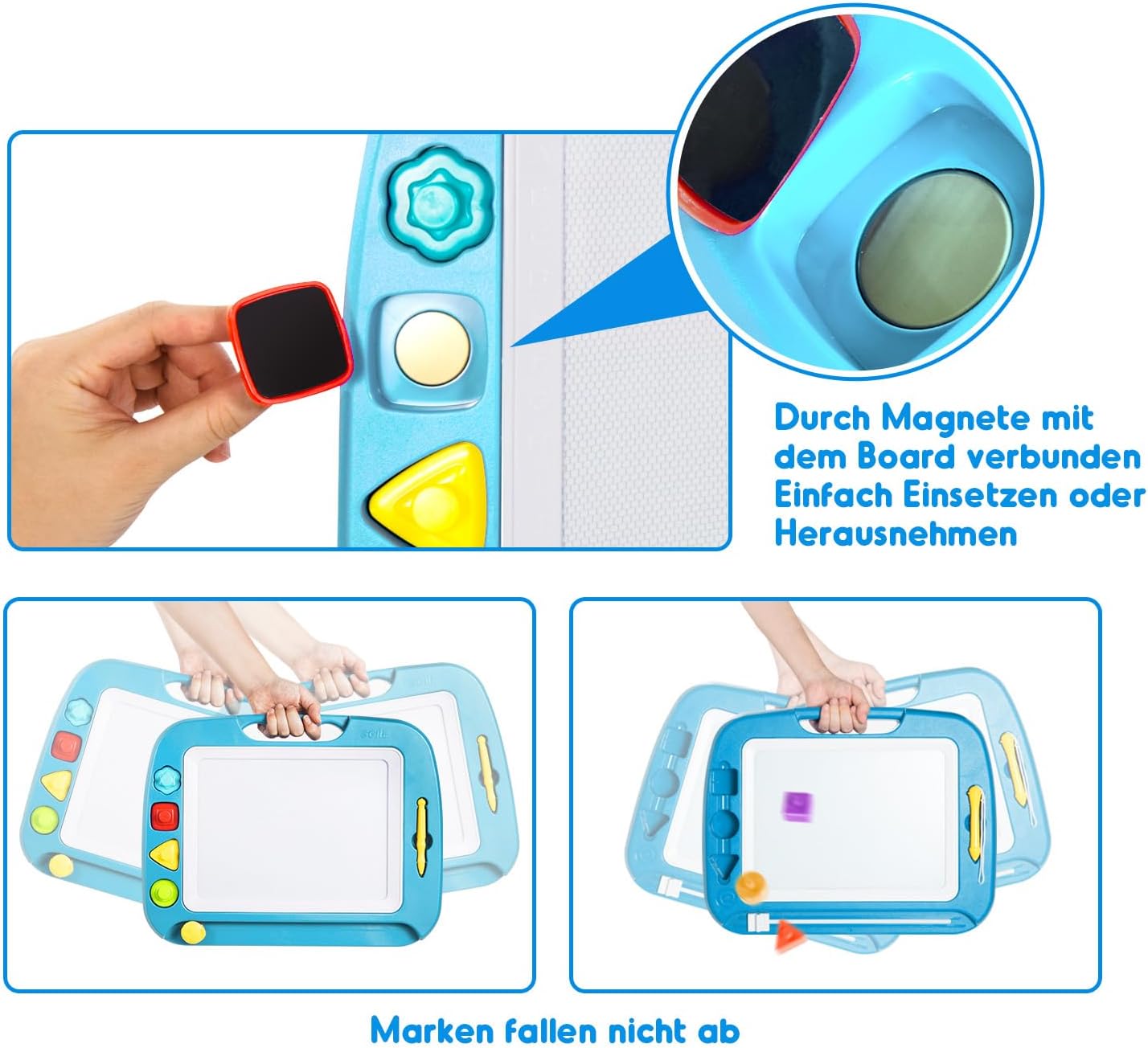 Detalle de SGILE große magnetische Maltafel Zaubertafel für Kinder (42 x 32 cm), hellblau mit Stift und 4 magnetischen Stempeln