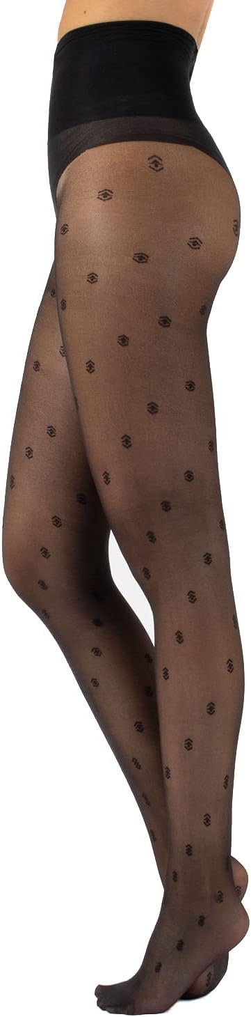 Detalle 2 de CALZITALY Collants Voile – Motif Floral Recyclé 20DEN Noir, S/M à L/XL