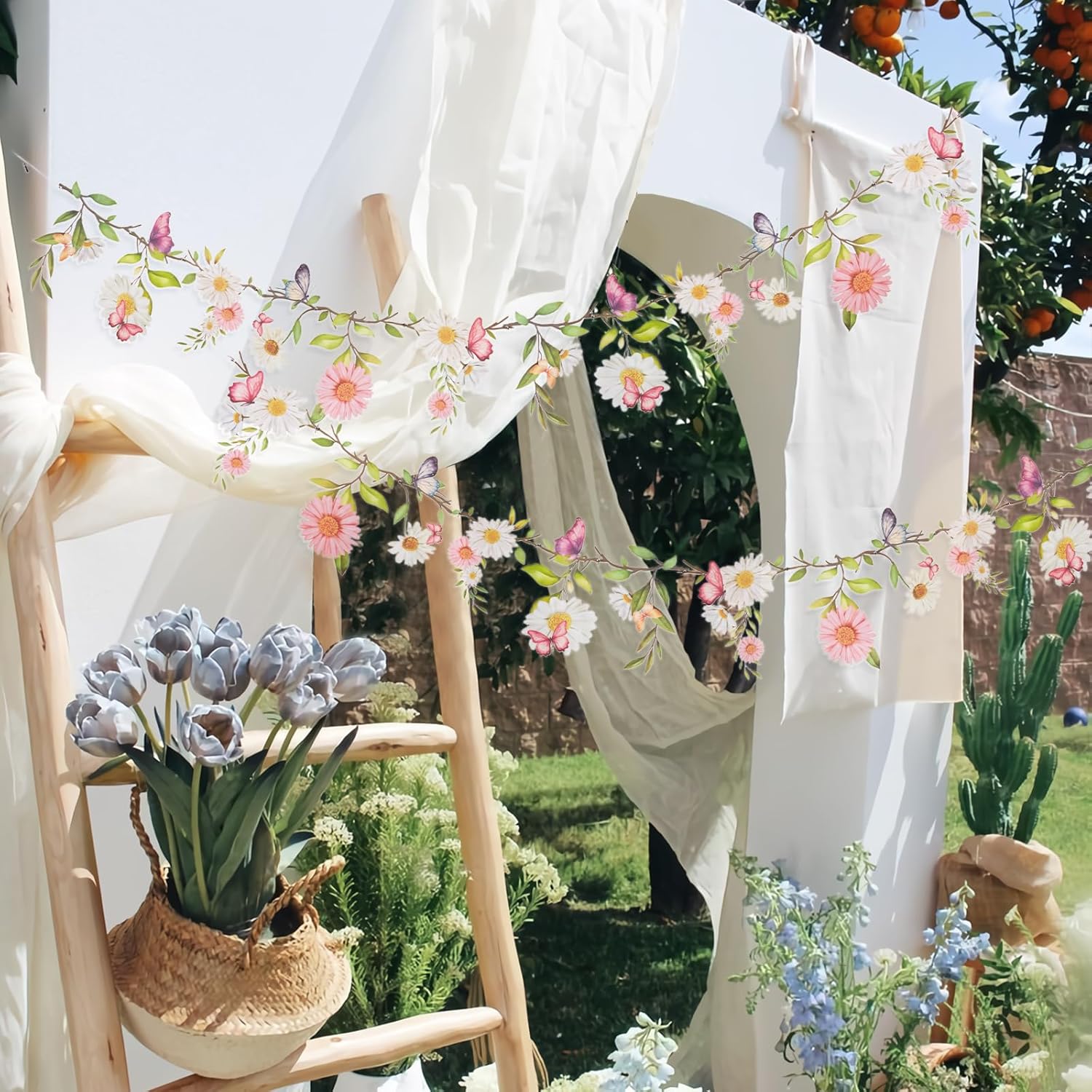 Thumbnail 6 de Easy Joy 2PCS Garden Flower Decorations – Pink & White Floral Paper Garland for Spring & Summer Events