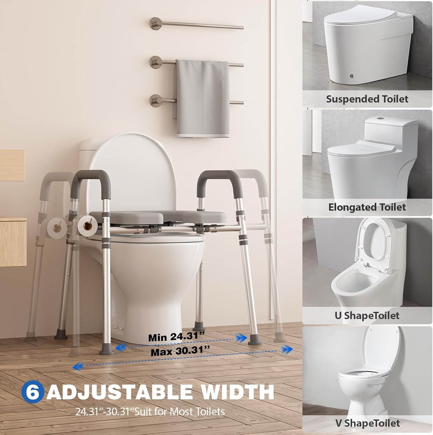 Detalle 2 de Loyoda Toilet Seat Riser with Handles: Adjustable, Stable, 400 lb Capacity
