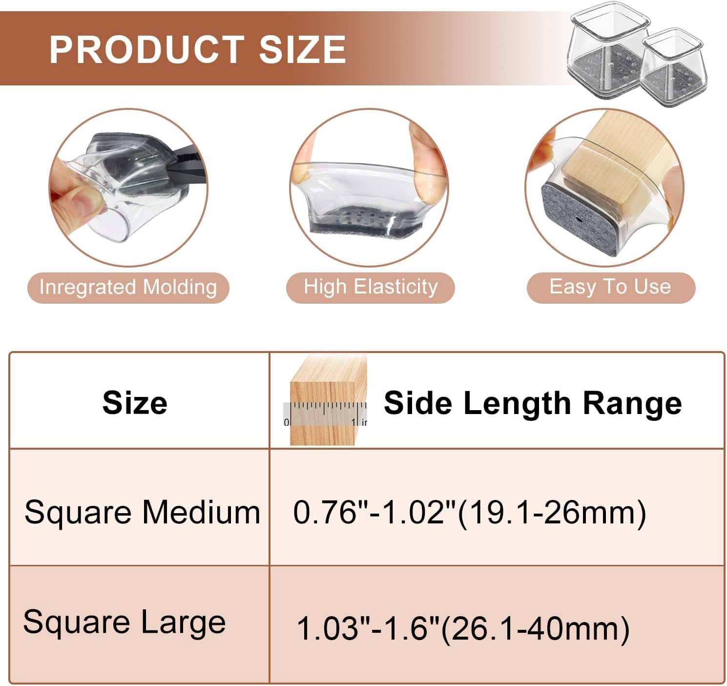 Thumbnail 1 de 24 Pcs Chair Leg Floor Protectors – Felt Furniture Pads for Hardwood, Tile & Laminate (Square fit 26–40mm)