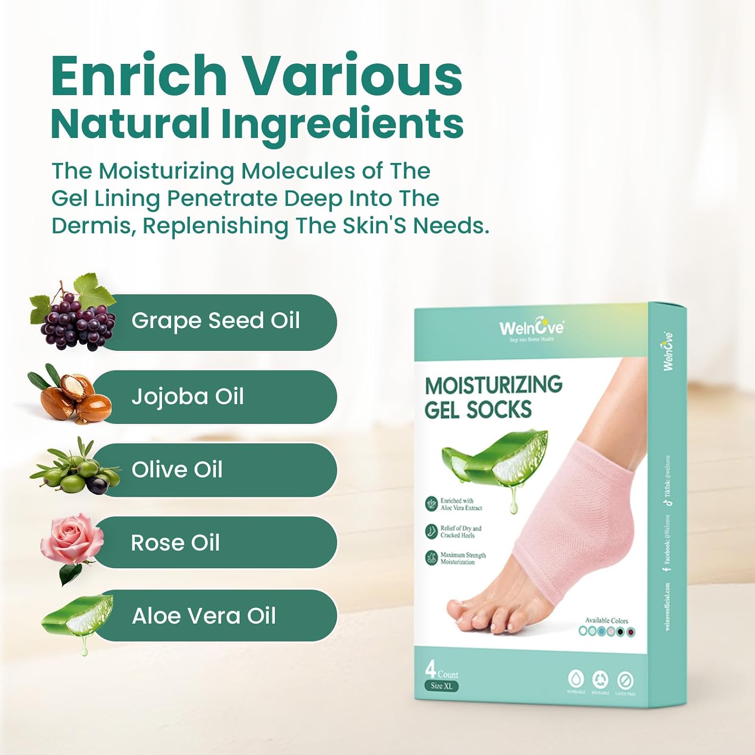Thumbnail 4 de Welnove Moisturizing Heel Socks 2 Paar Aloe