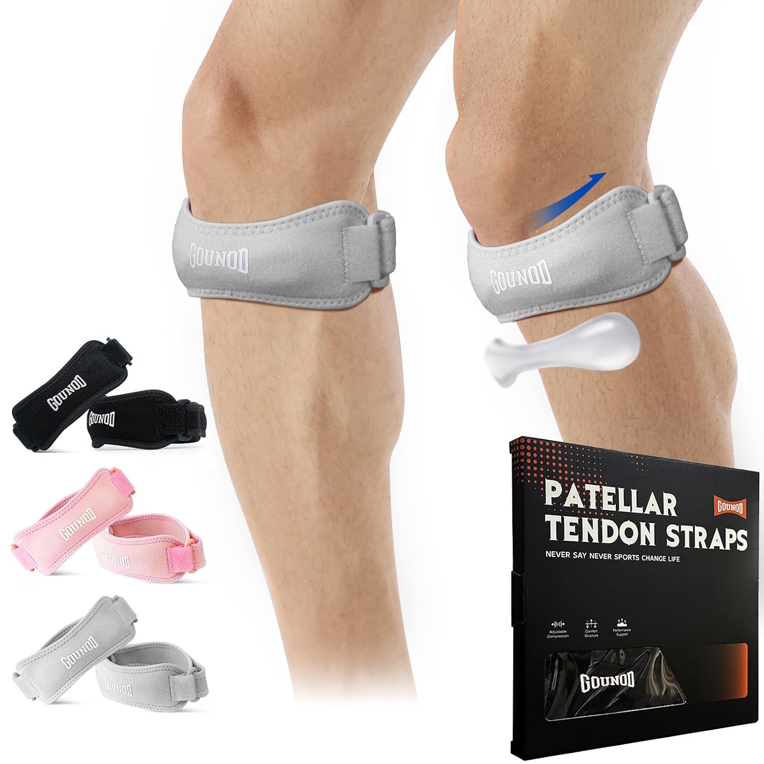 Detalle de GOUNOD HJ089 Patella Tendon Straps, 2-Pack with Adjustable Silicone Gel Pad