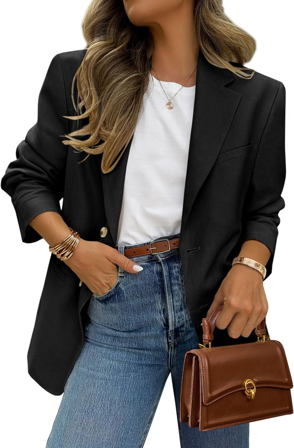 PRETTYGARDEN 2026 Women’s Business Casual Blazer Jacket (Notch Lapel, Open Front, Pockets)