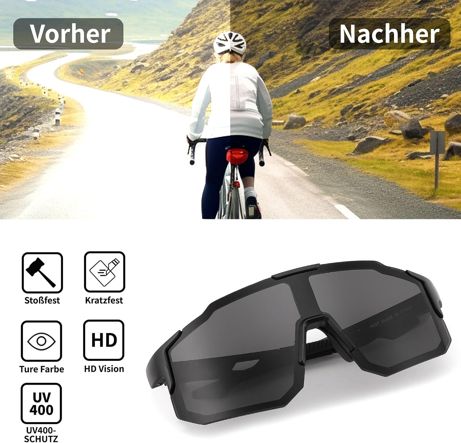 Detalle de FEISEDY Sport Sonnenbrille – Verspiegelte Radbrille mit UV400-Schutz, Großes Sichtfeld
