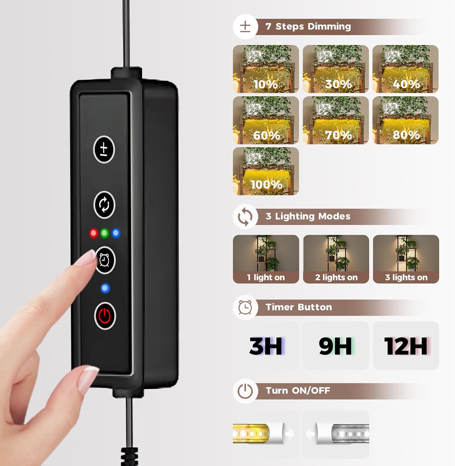Thumbnail 4 de Bamworld Blumenständer mit Pflanzenlampe – 5-stufiges Regal aus Metall & Holz mit LED-Beleuchtung