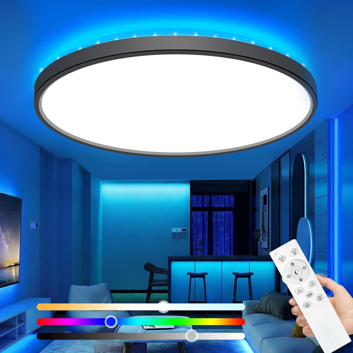 Detalle de zemty LED Deckenleuchte 29 cm RGB