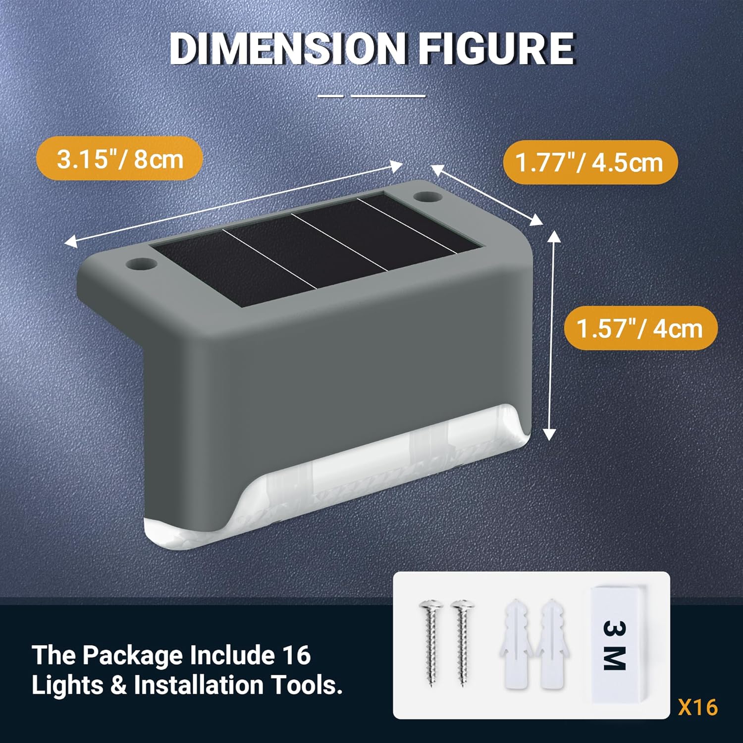 Thumbnail 5 de GIGALUMI solar fence lights outdoor garden – 8 pack warm white step lights for stairs, patio & pathways (grey)