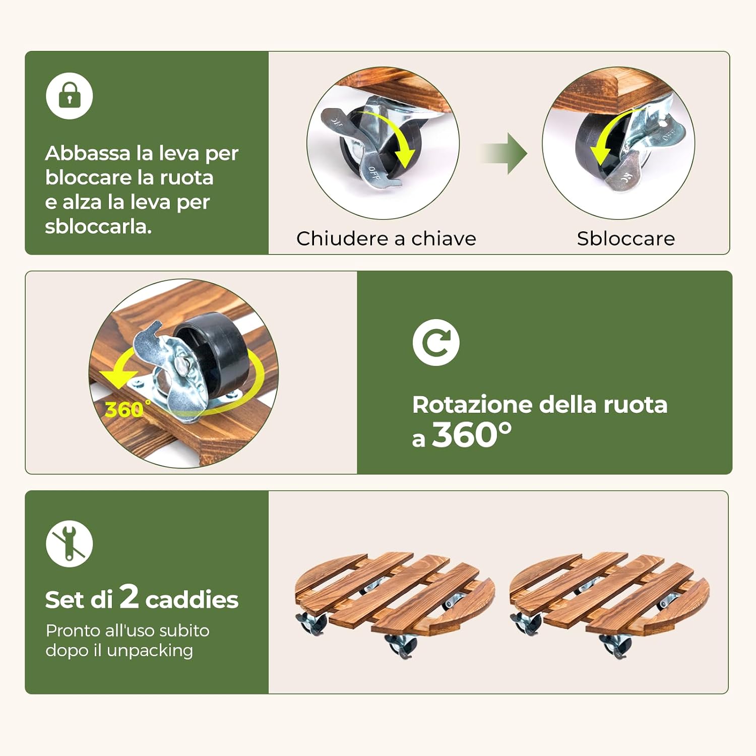 Thumbnail 2 de Bamworld Carrello per piante in legno con ruote girevoli (set di 2 supporti) – mobile per interni ed esterni
