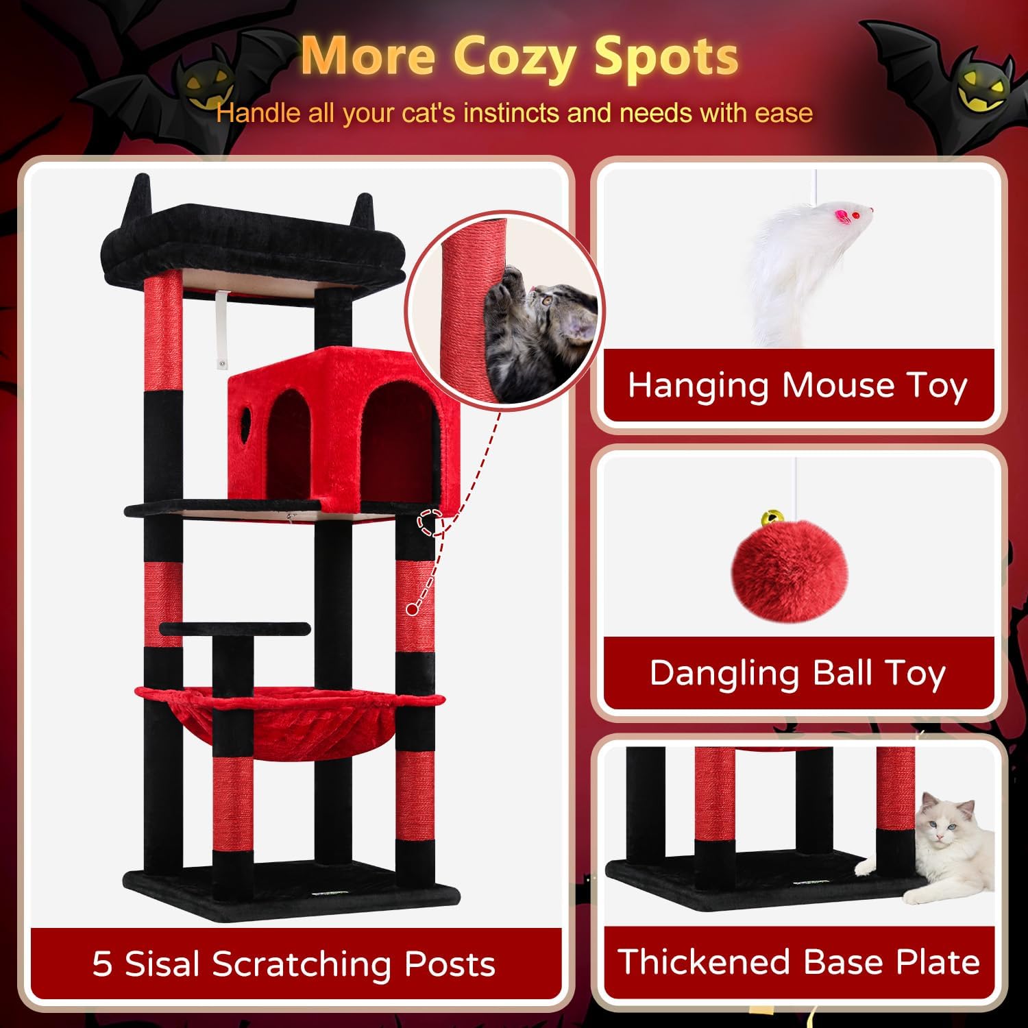 Detalle de Globlazer F53 Gothic Cat Tree Tower, 5 Levels, Hammock and Condo