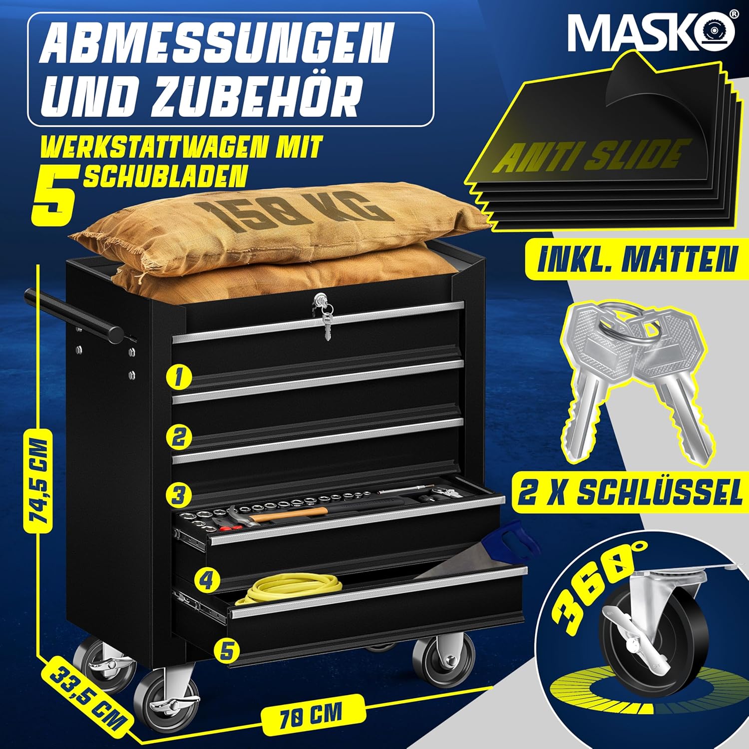 Thumbnail 1 de MASKO Werkstattwagen 5 Schubladen