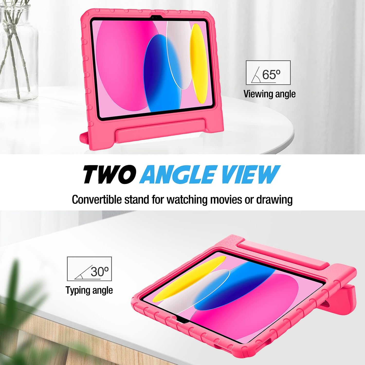 Detalle de ProCase PC-08366205 Kids iPad Case, Pink, Rotating Handle and Dual-Angle Stand