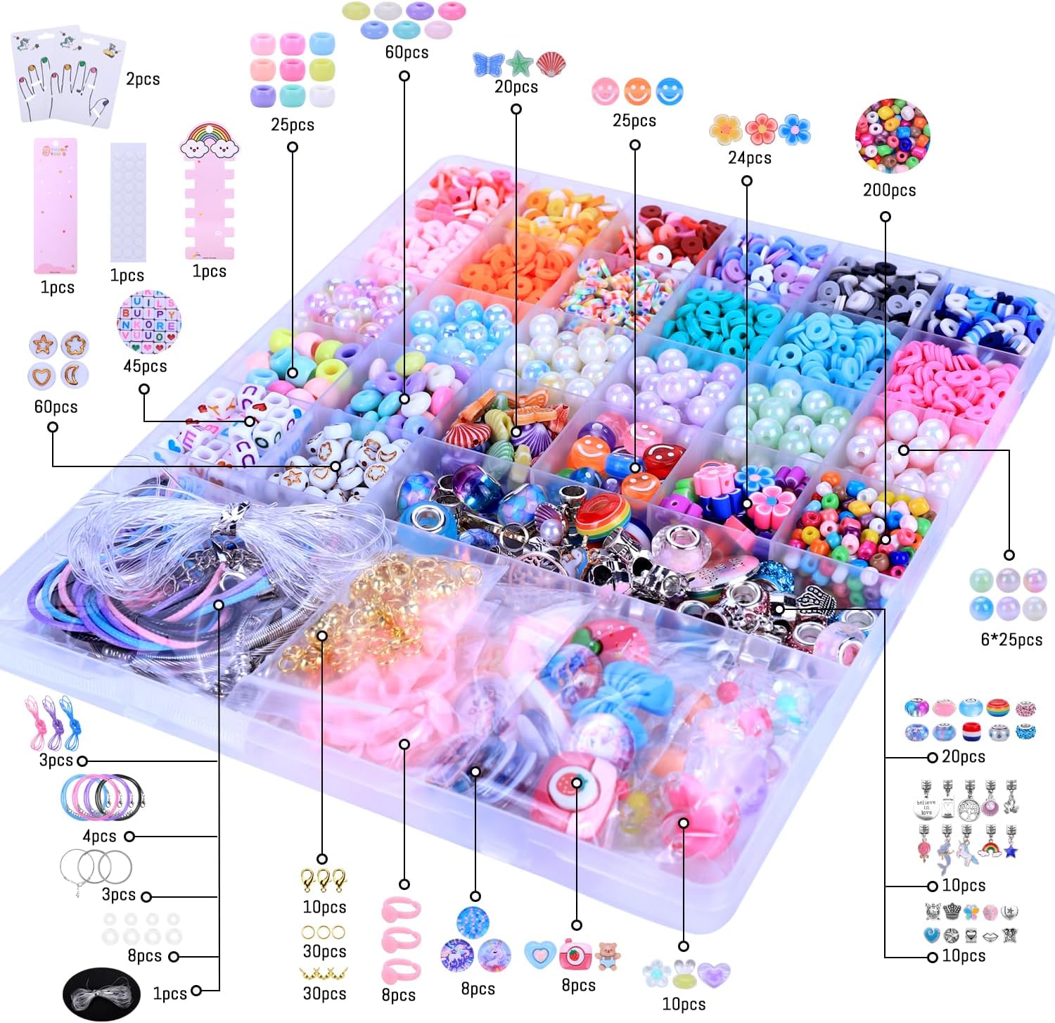 Detalle de AIPRIDY 3200-Piece Girls Bracelet Making Kit (Unicorn/Mermaid Clay Beads), DIY Jewelry Craft Set for Ages 5–12