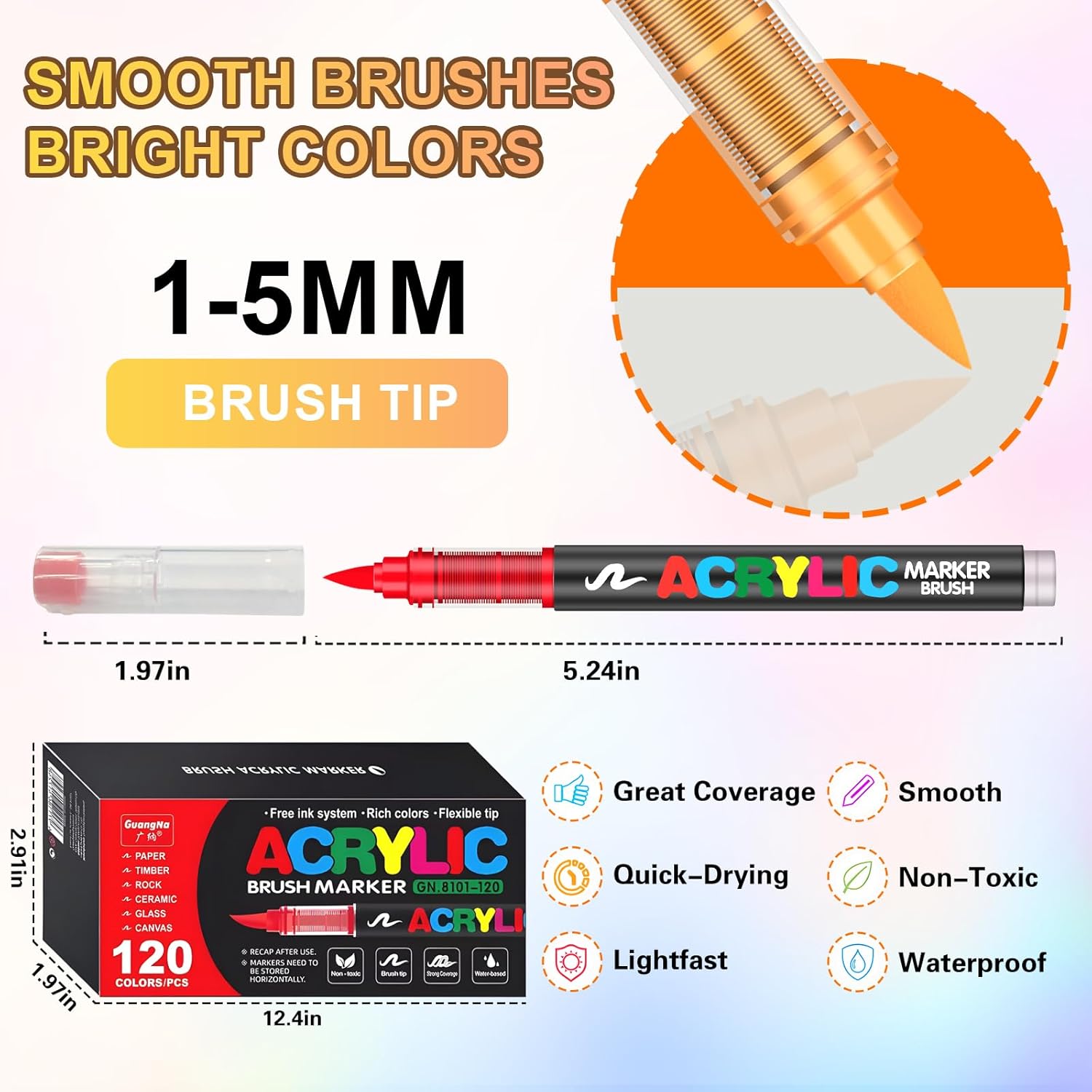 Thumbnail 5 de Gunsamg 120 Colours Acrylic Paint Marker Set with Flexible 1–5mm Brush Tip