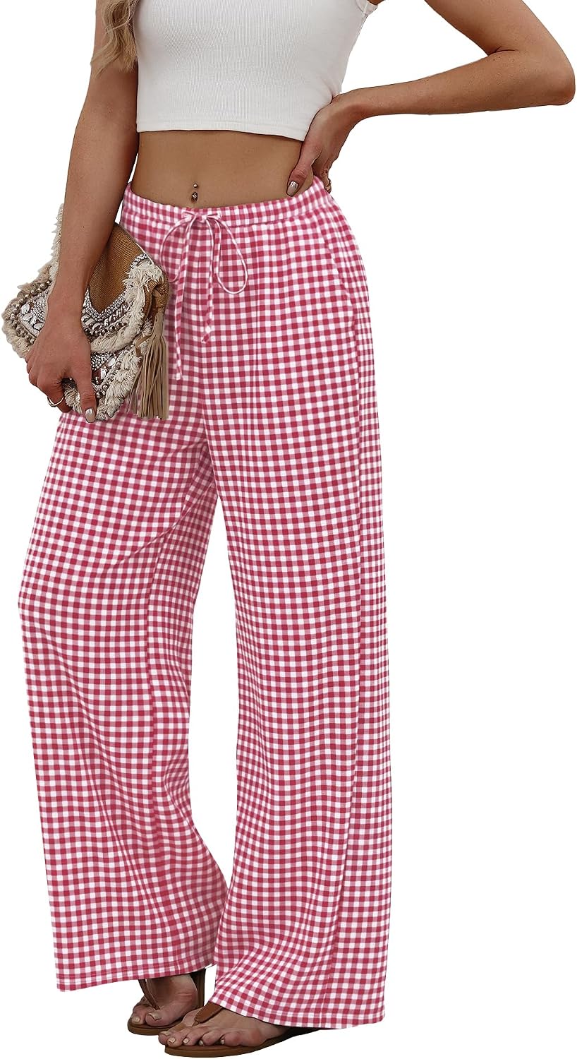 Detalle 2 de Aokosor Wide Leg Trousers for Women – Flowy Palazzo with Pockets and Drawstring Waist