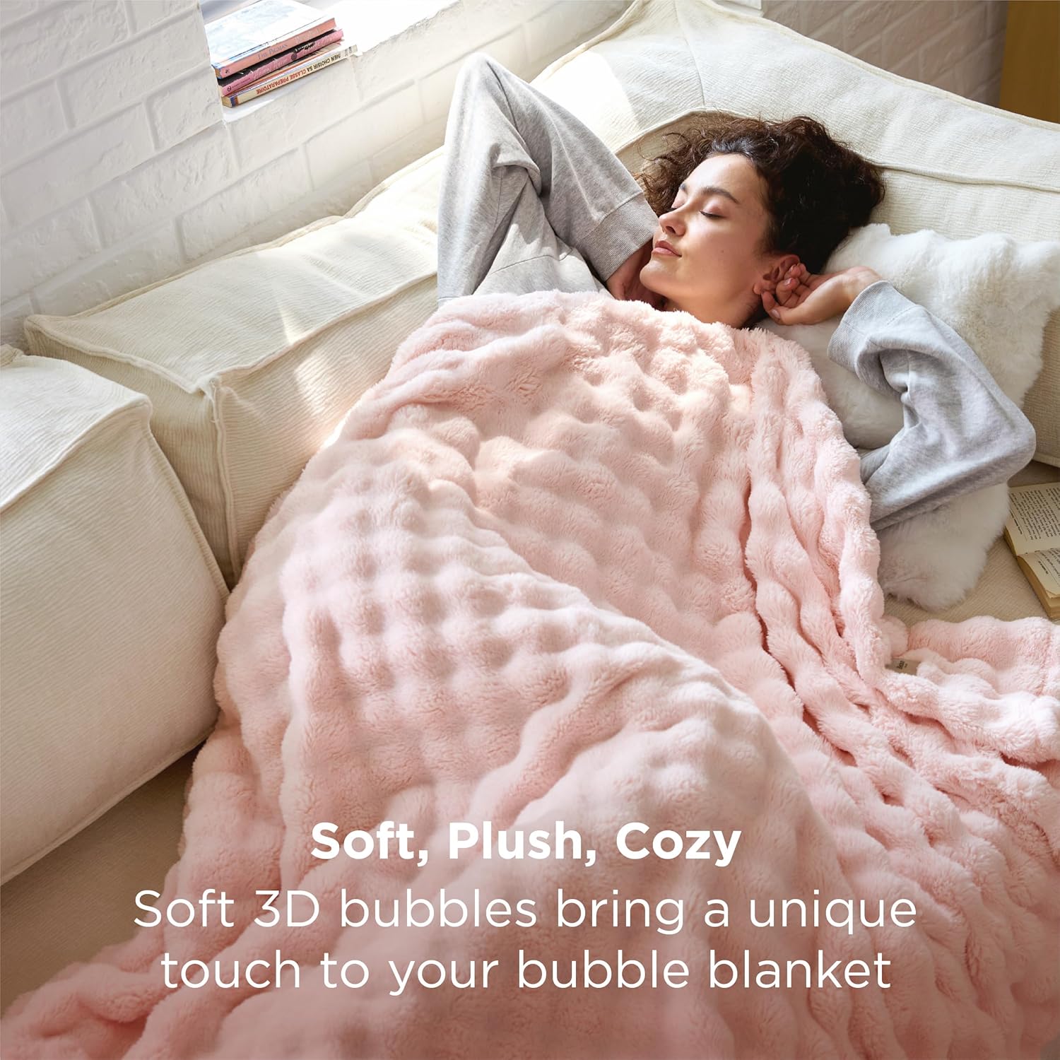 Detalle de Bedsure Cosy Bubble Fleece Blanket – Soft Plush Throw, 150x200 cm, Pink