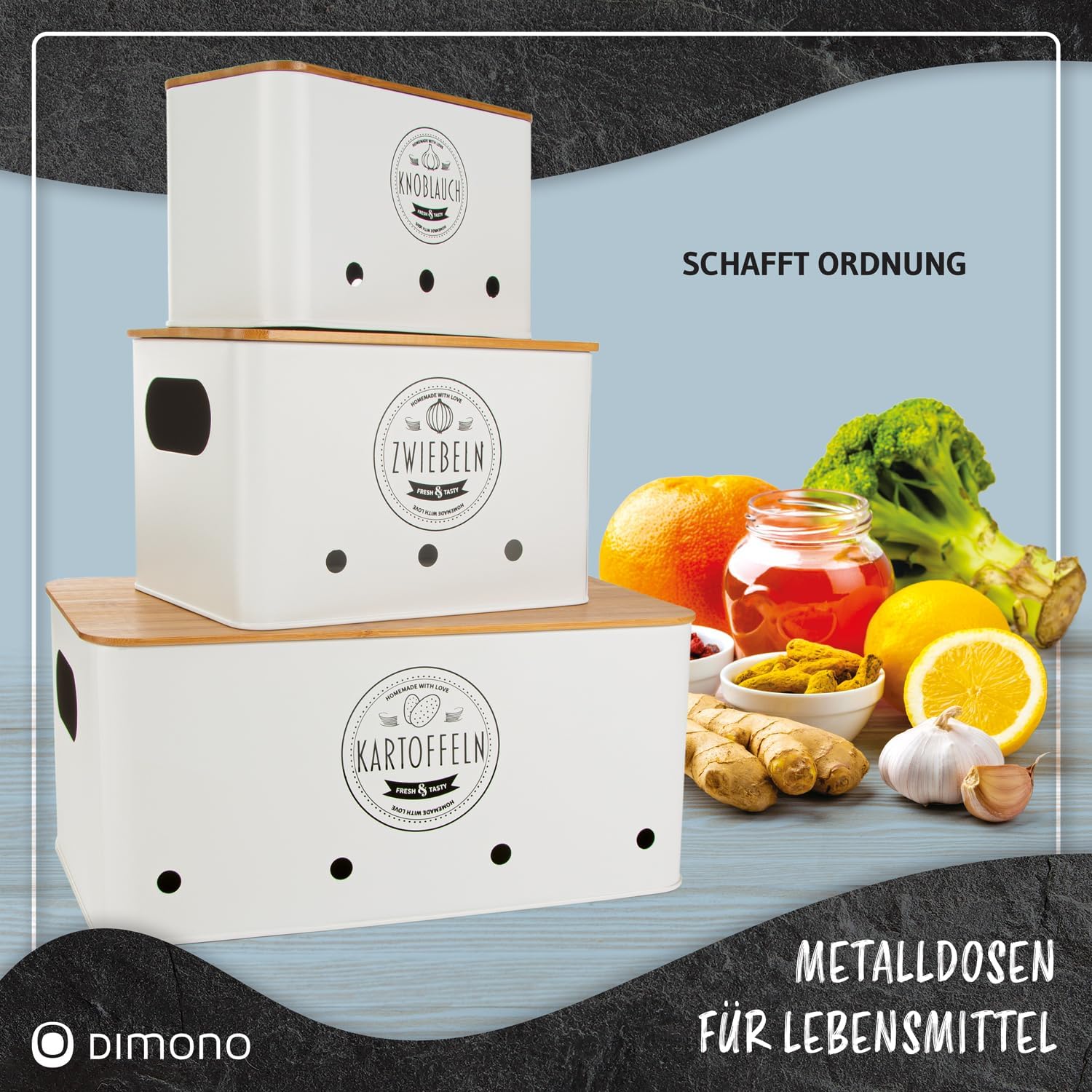 Thumbnail 2 de Dimono Vegetable Storage Tins Set of 3 with Bamboo Lids and Ventilation