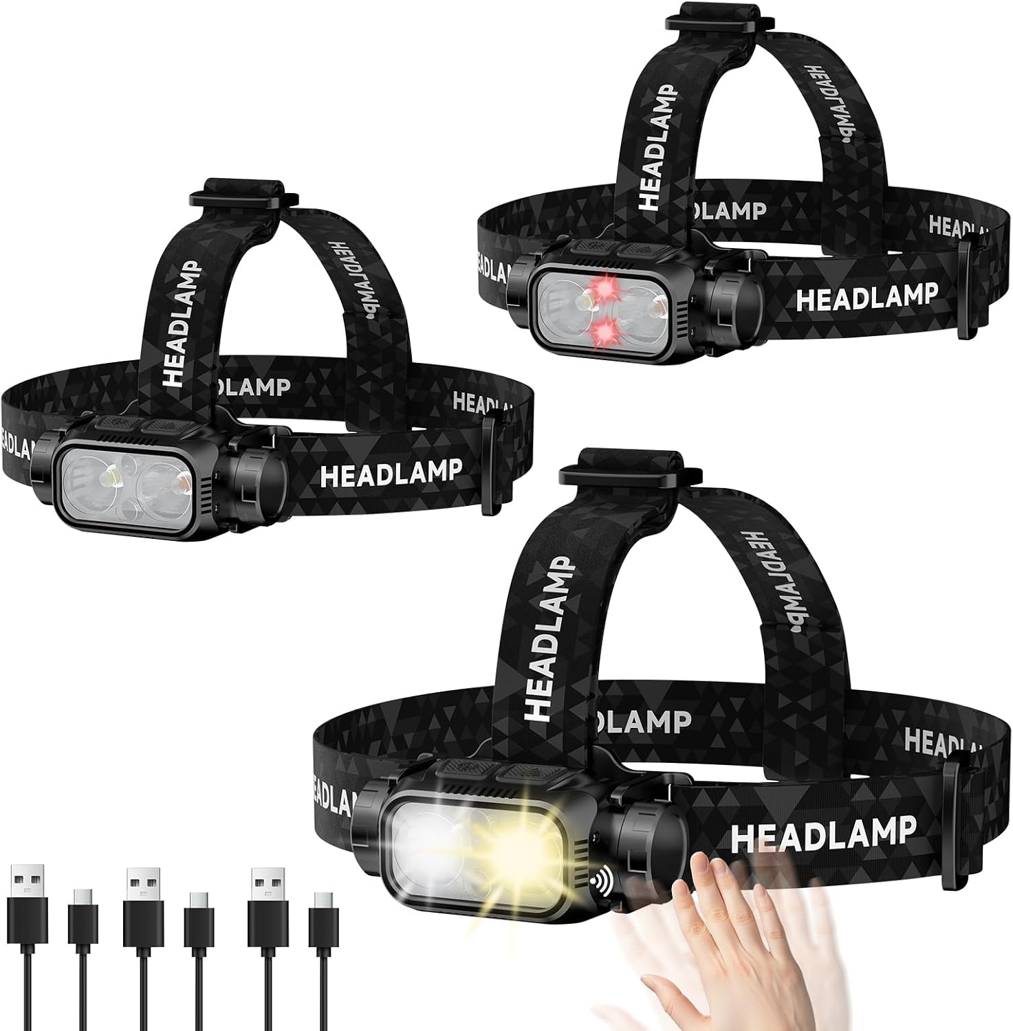 Detalle de ATDOALL Rechargeable LED Headlamp 3-Pack, Motion Sensor