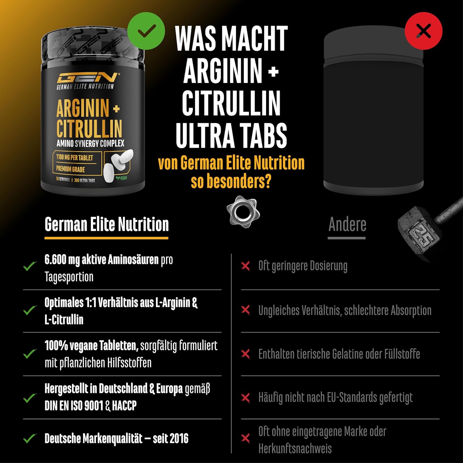 Thumbnail 2 de L-Arginin + L-Citrullin Ultra Tabs – Hochdosierte Vegane Kombi mit 300 Tabletten (1100 mg pro Tablette)