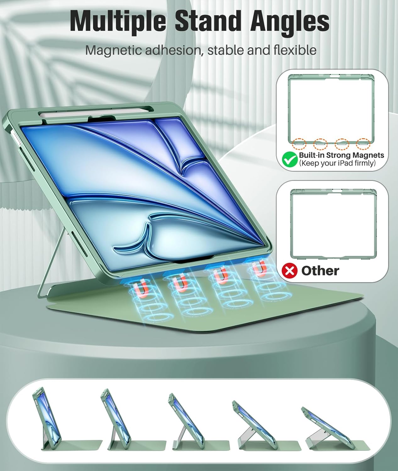 Detalle de MoKo iPad Air 13-Inch Case (M4/M3/M2) with Built-in Screen Protector – Agave Green
