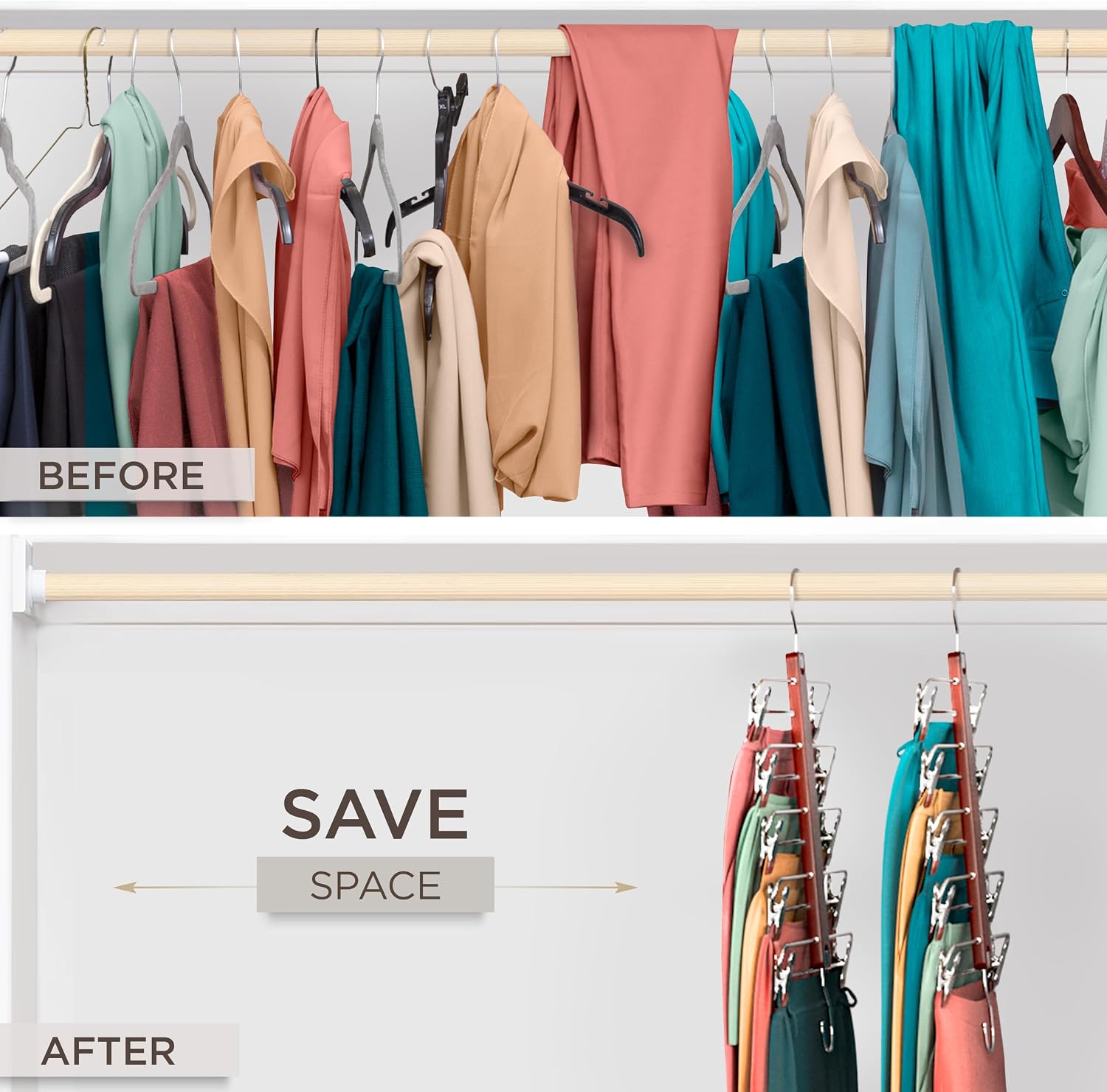 Thumbnail 2 de MORALVE 5-Tier Beechwood Skirt Hangers, 2-Pack with Clips and 360° Hooks