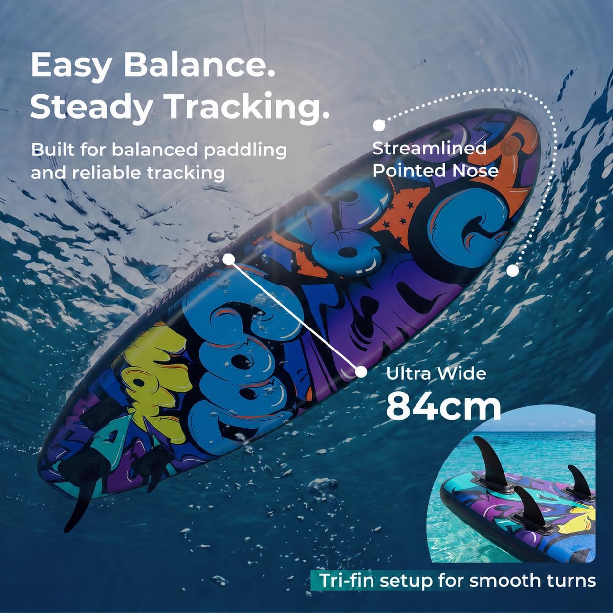 Detalle de Overmont Planche Paddle Gonflable Adulte 323 × 84 × 15 cm – kit complet pour le SUP