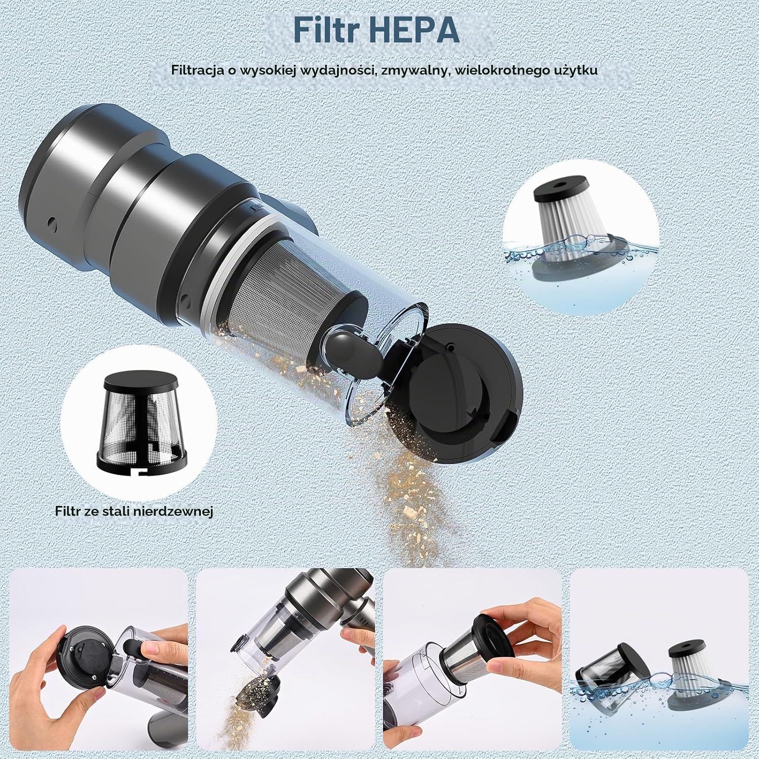 Detalle de SKUTZTEK LCH-HEL-XCQ-147 – odkurzacz ręczny 4 w 1, 24 000 Pa, filtr HEPA