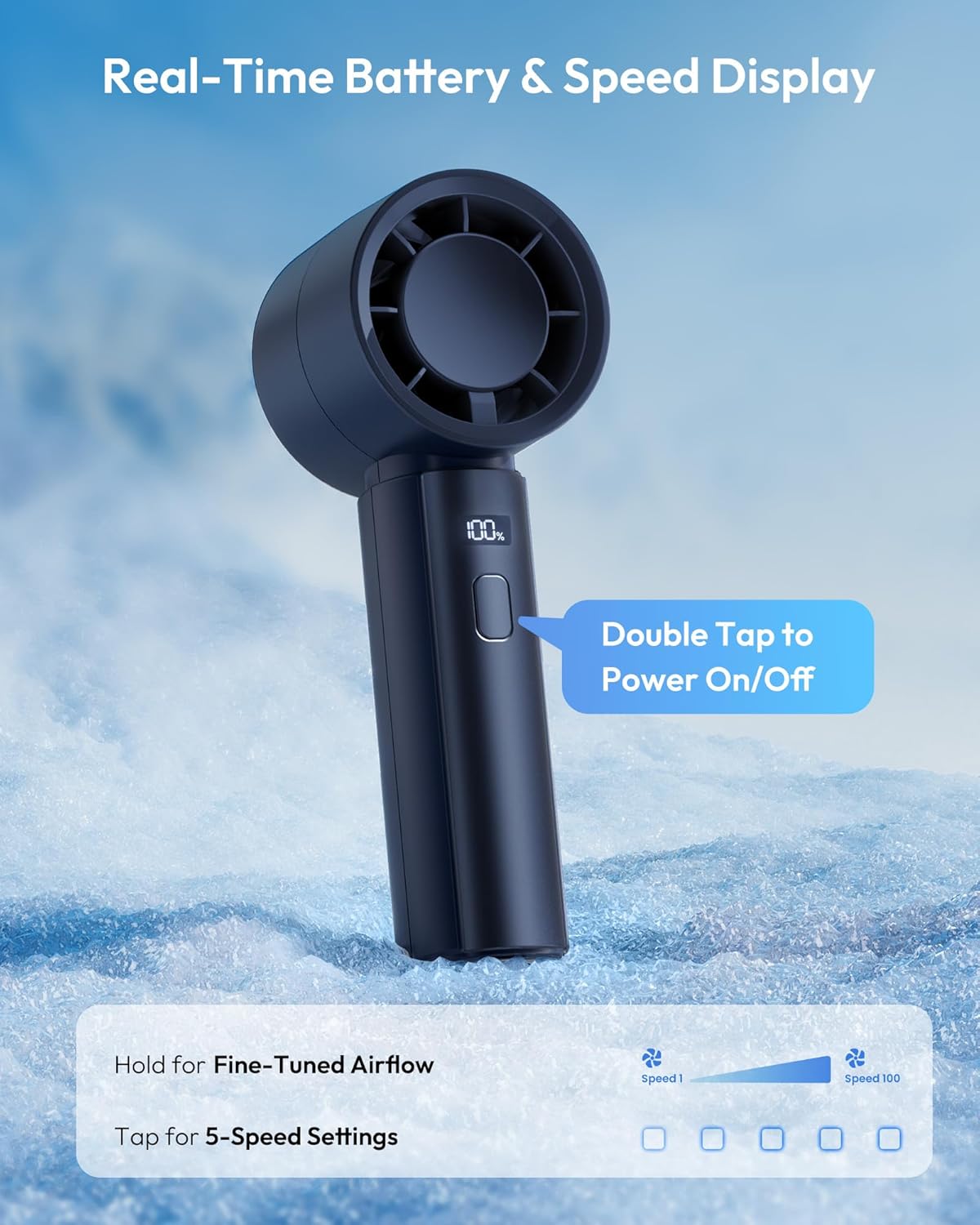 Thumbnail 4 de Gaiatop Powerful Handheld Fan Rechargeable (Navy Blue) – 100-level turbo portable pocket fan