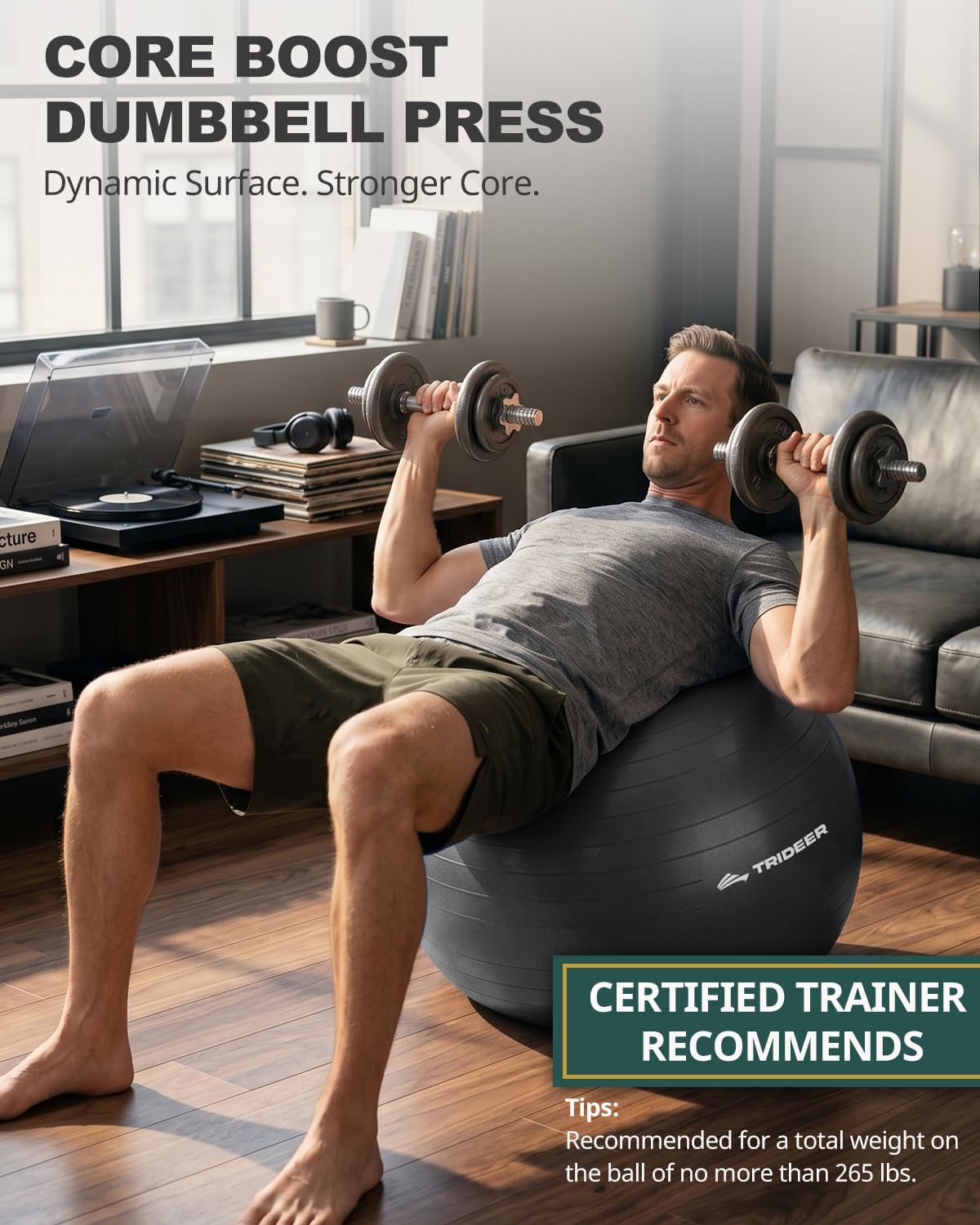 Detalle de Trideer Exercise Ball for Yoga, Pilates & Fitness (Anti-Slip, Burst-Resistant PVC) — Core, Balance & Active Sitting