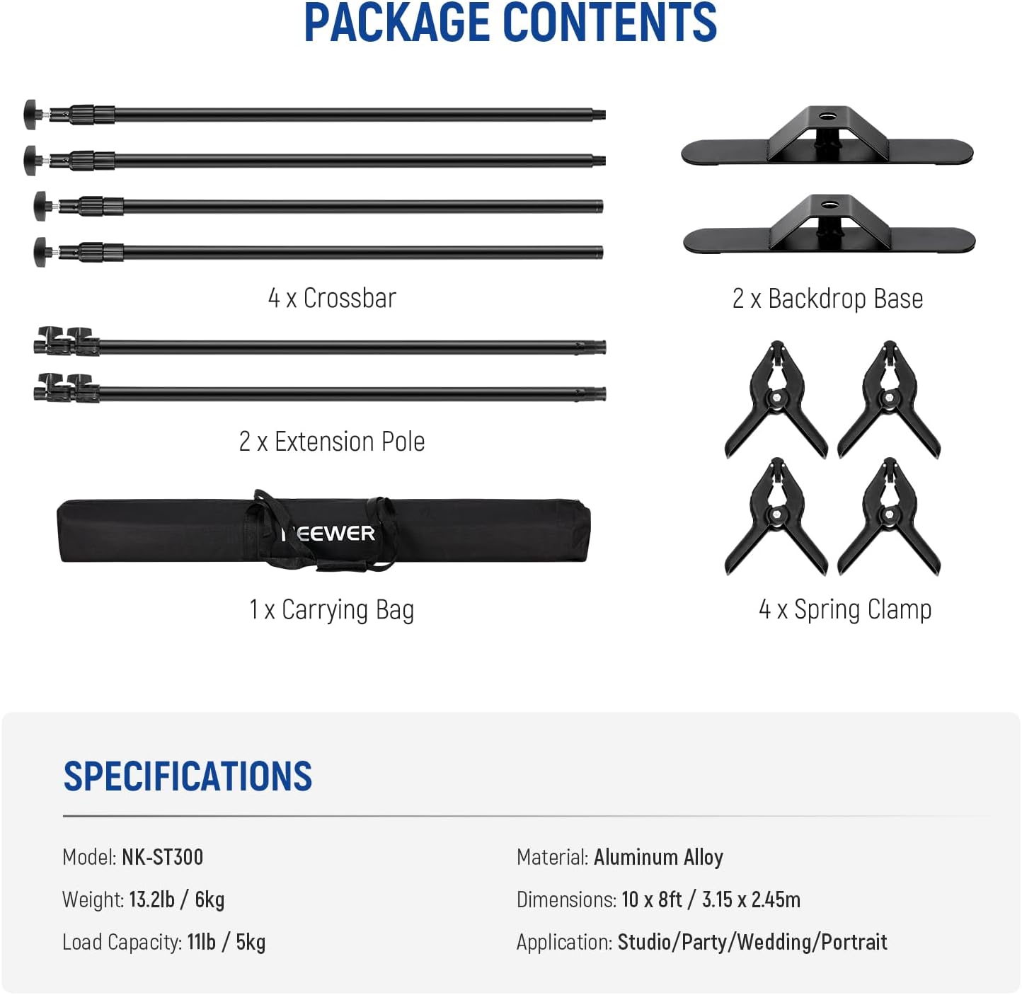 Thumbnail 6 de NEEWER NK-ST300 Heavy Duty Backdrop Stand for 10x8ft backgrounds (widened bases, 4 crossbars, telescopic poles)