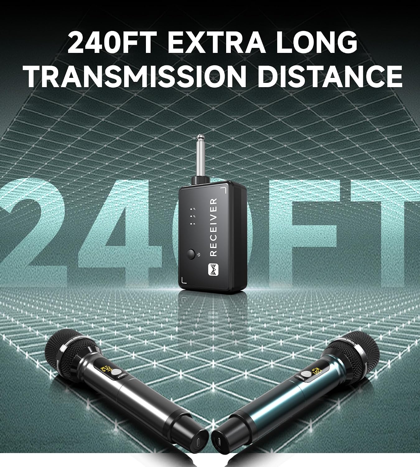Detalle de ECHOMUSSY YA-02C Dual Wireless Microphones, 2.4G, 240 ft Range