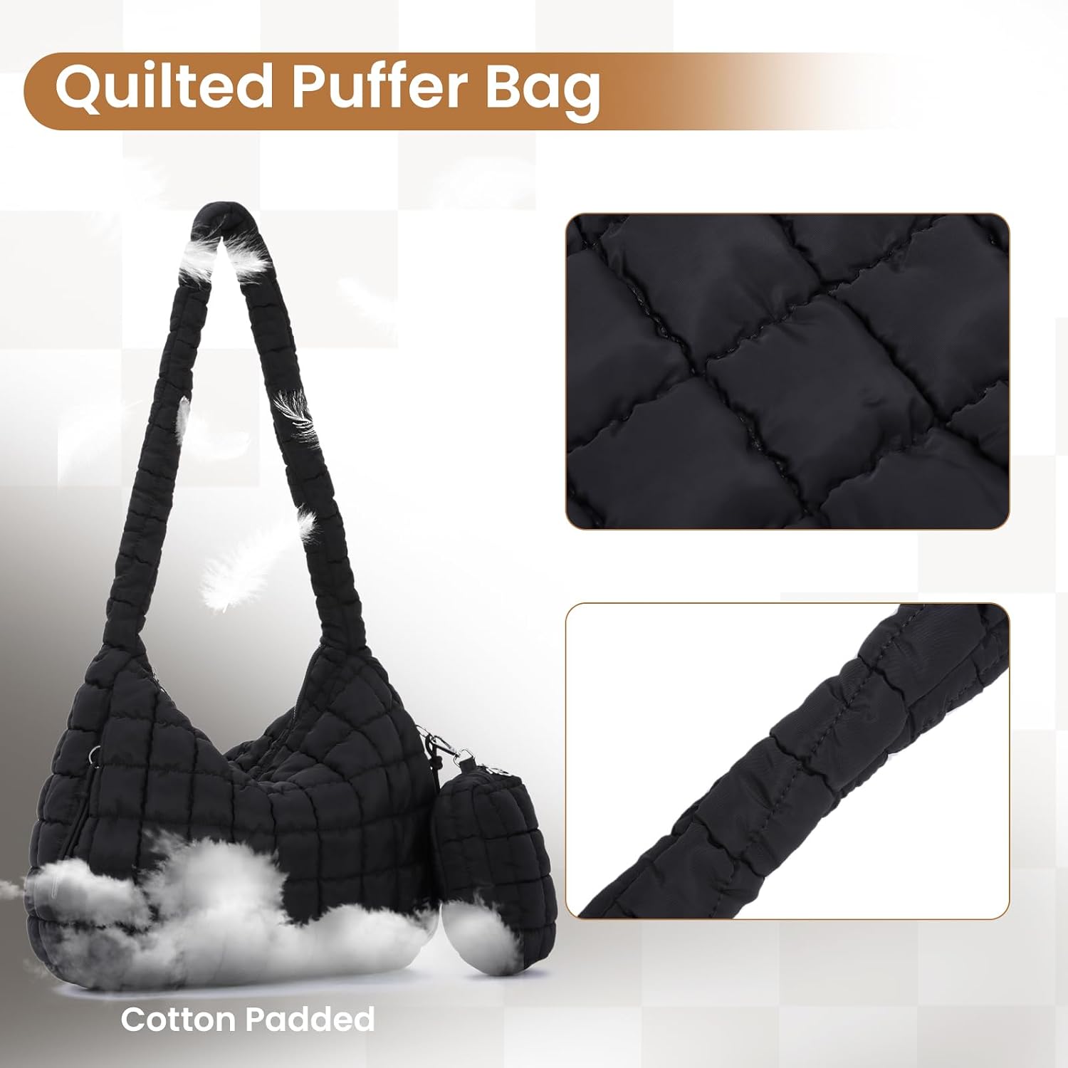 Thumbnail 5 de Jywmsc Große Puffersack-Tasche für Frauen – Gepolsterte Tote mit Reißverschluss und kleinem Beutel