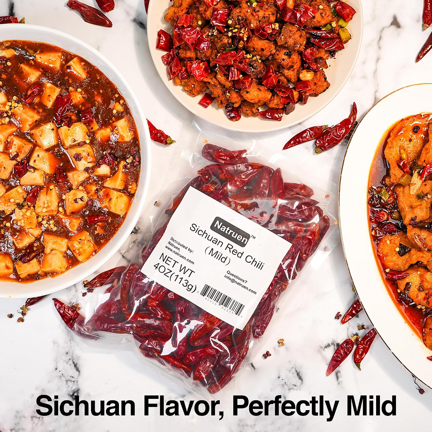 Detalle de Natruen Whole Sichuan Red Chili Pods, 4 oz, Mild Facing Heaven Chilies