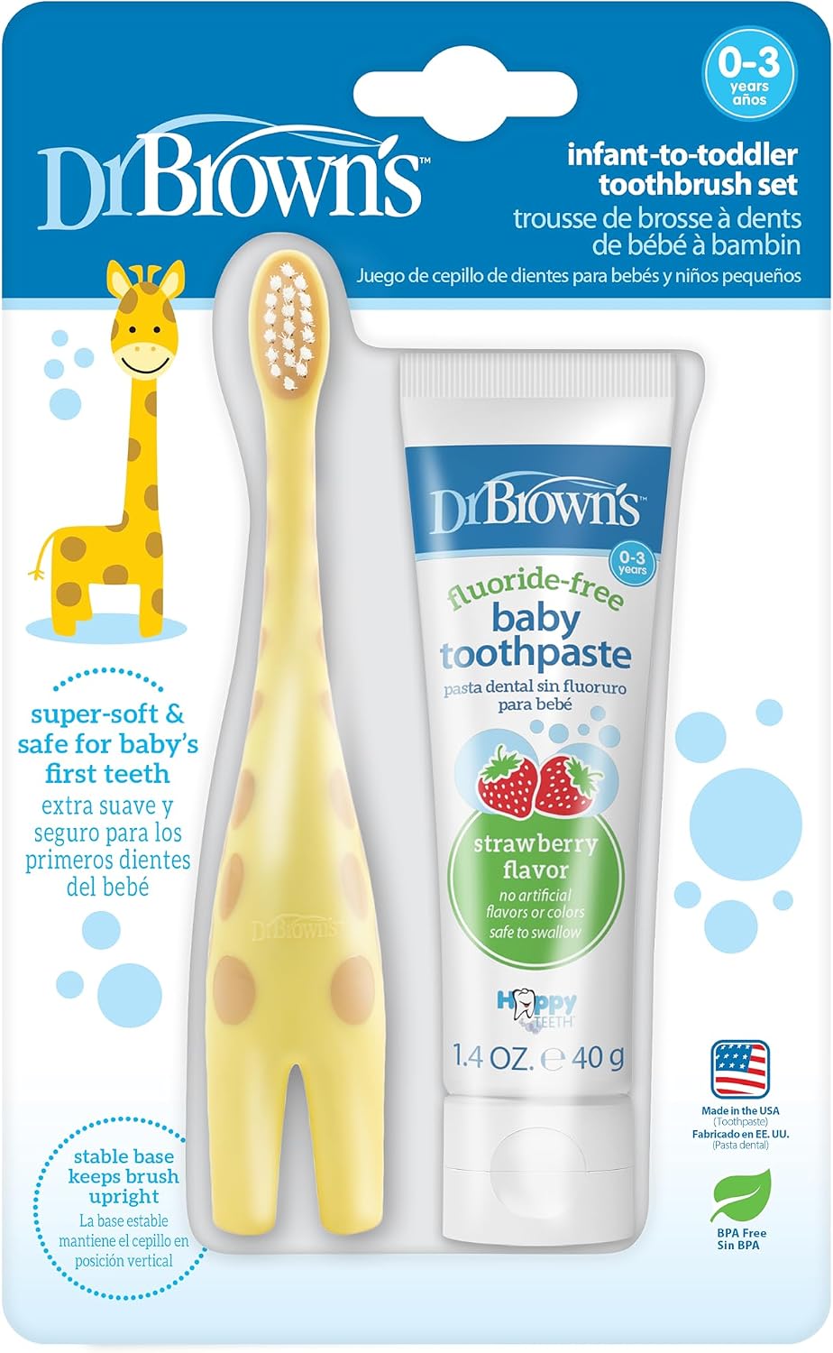Detalle de Dr. Brown's Infant-to-Toddler Toothbrush & Giraffe Toothpaste Set