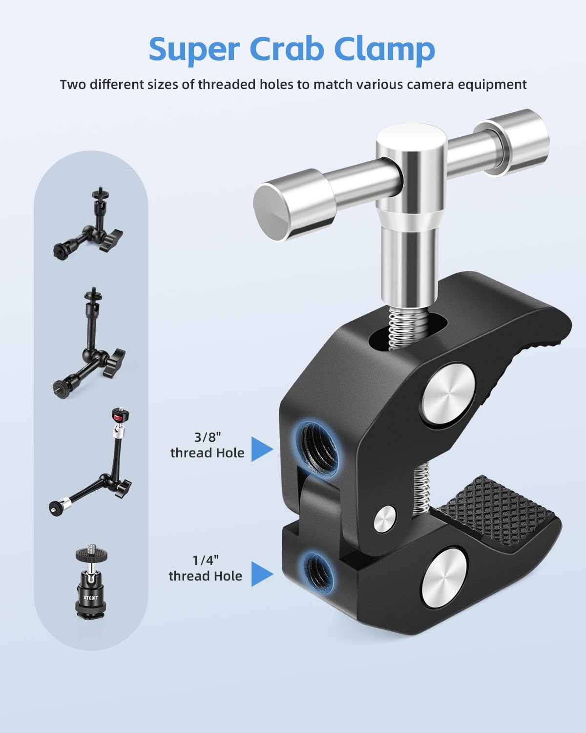 Thumbnail 2 de UTEBIT Magic Arm 9-inch Articulating Friction Arm with Super Crab Clamp and 1/4" Cold Shoe Mount