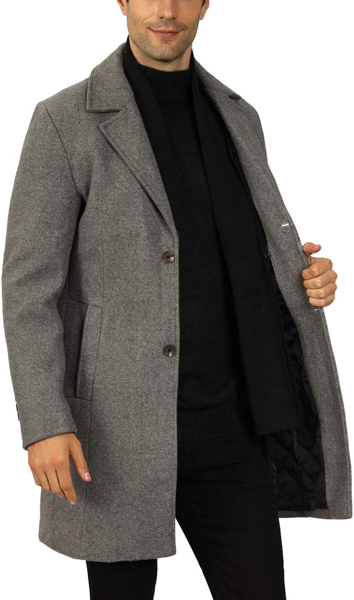 Detalle 2 de WULFUL Men's Slim-Fit Wool Winter Coat, Two Styles with Button Closure