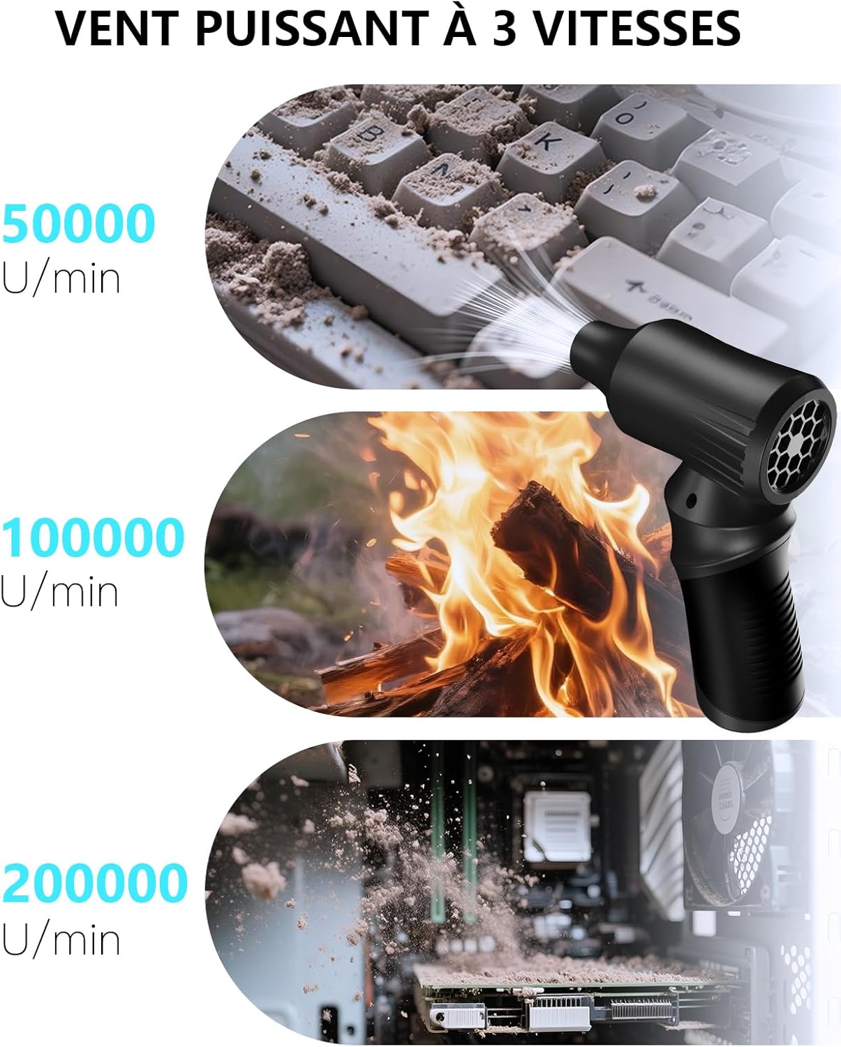 Detalle de Voniobuy Mini Souffleur Sans Fil Puissant — Nettoyage rapide et polyvalent pour PC et voiture