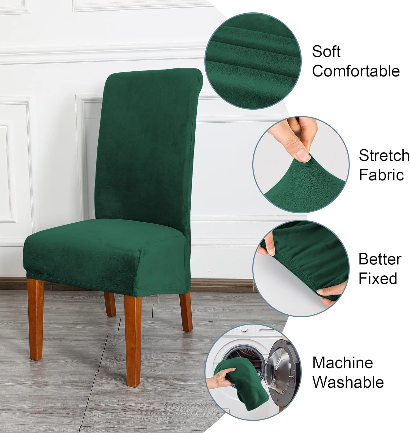 Thumbnail 3 de CMAKER Velvet Dining Chair Covers (Dark Green) – Stretch Large High Back Slipcovers, Washable Set of 6