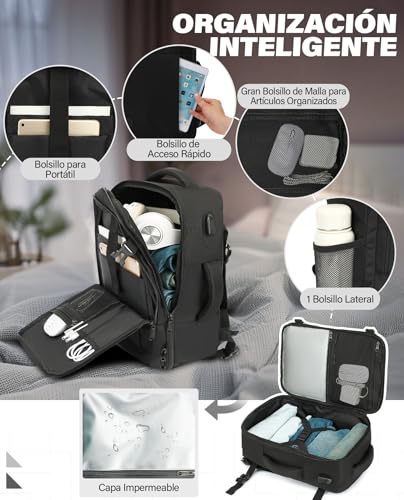 Detalle 2 de VANKEV Mochila Viaje Cabina 40x20x25 cm (20L) para Ryanair – Organización, comodidad y seguridad para portátil de 14