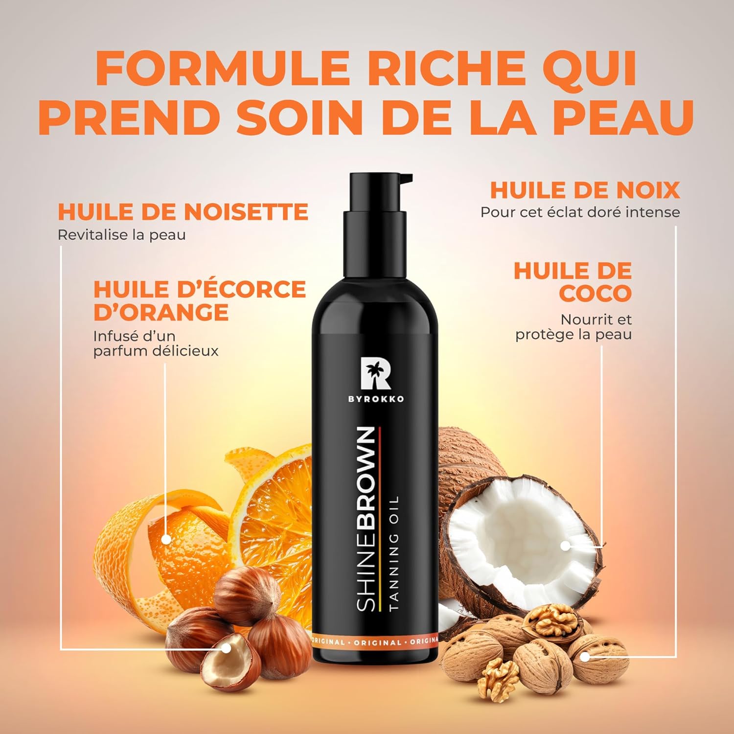Detalle de BYROKKO Shine Brown Huile Accélérateur de Bronzage (150 ml) – Bronzage XXL naturel pour soleil et solarium