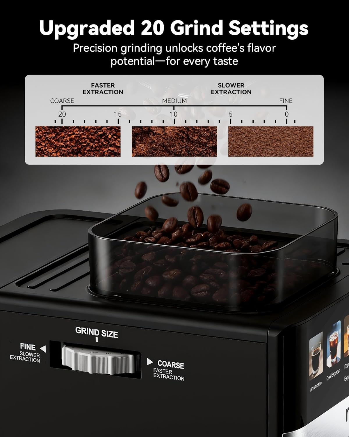 Thumbnail 3 de Mooye Espresso Machine with Grinder (20-Bar) with Steam Wand for Cappuccino, Latte & Cold Brew