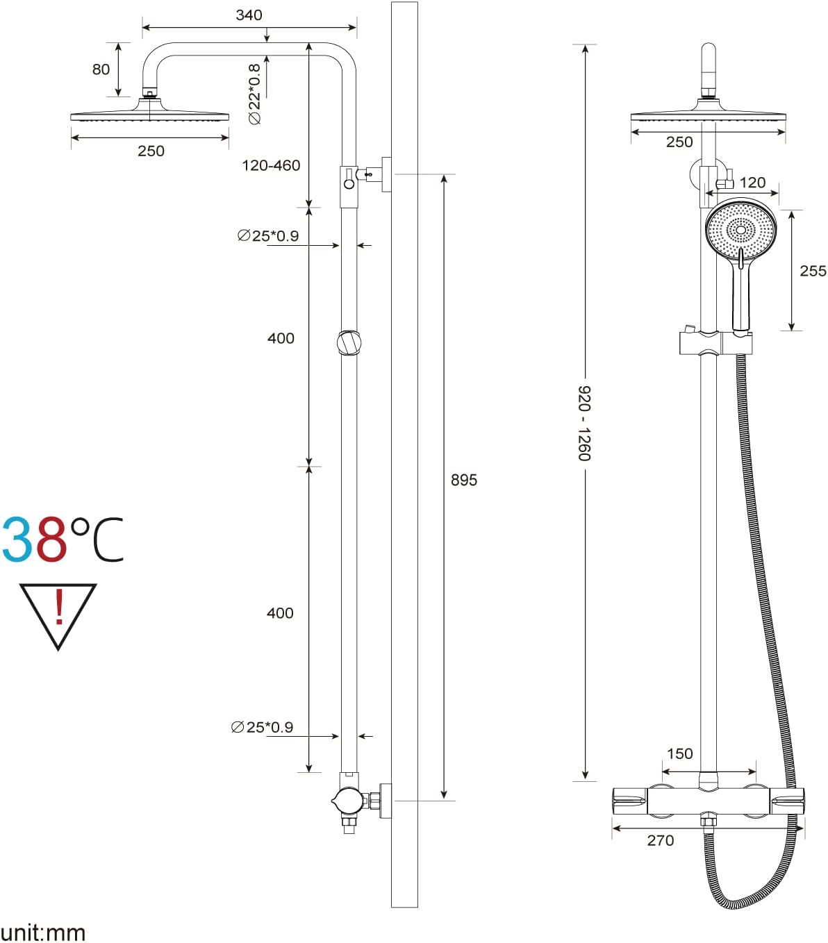 Thumbnail 5 de Rainsworth Thermostatic Shower Mixer Set Chrome 25cm