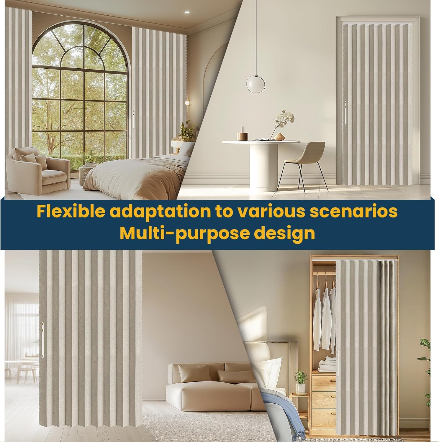 Thumbnail 6 de AJAZZ 100% Blackout Accordion Door Curtain for Sliding Glass Door (1 Panel, Cream White, 53W x 79L) with Magnetic Closure