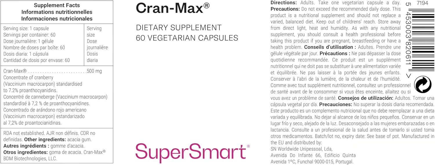 Thumbnail 1 de Cran-Max de Supersmart — Concentré de canneberge standardisé 7,2% PAC Type A pour les infections urinaires